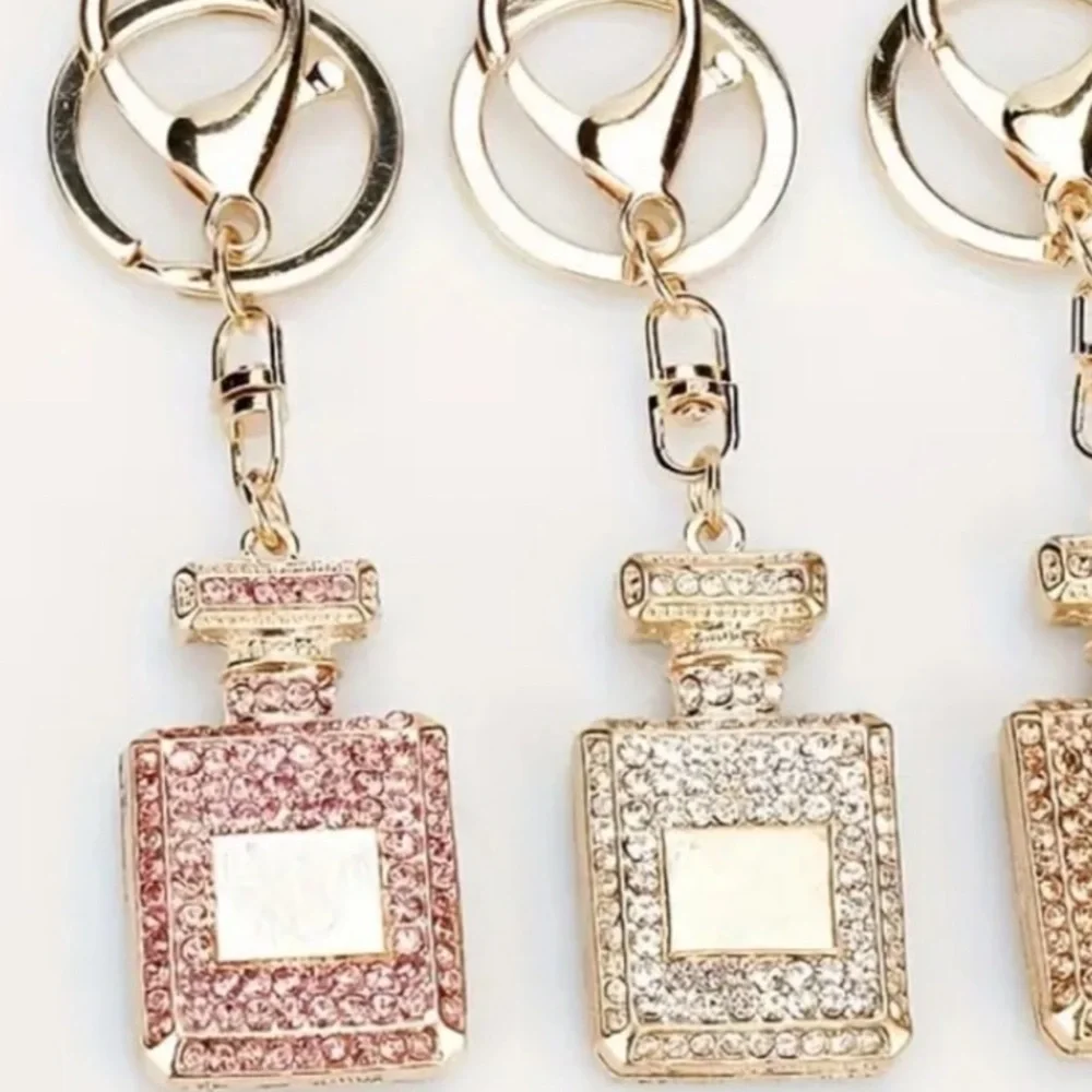 NEWHandbag Key Chain Purse Charm Perfume Bottle CZ Crystal PINK Rhinestone NWT